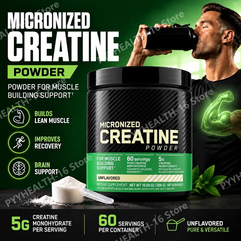 Creatine Monohydrate Powder - ผงครีเอทีนโมโนไฮเดรตแบบไมโครไนซ์, บริสุทธิ์ไม่มีรสชาติ, เสริมสร้างความแข็งแรงของกล้ามเนื้อและกล้ามเนื้อไร้ไขมัน, 5 กรัมต่อหนึ่งหน่วยบริโภค, 300
