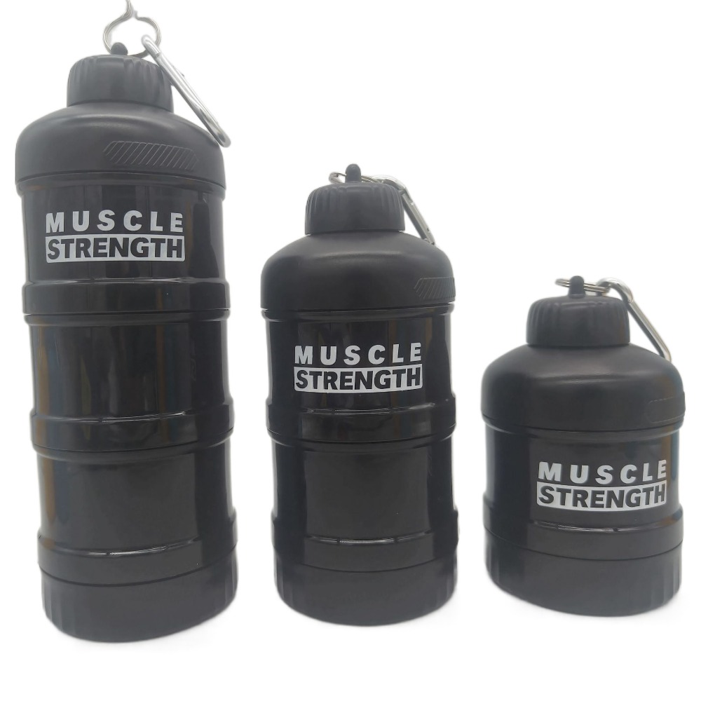 Nutrition And Fitness - กล่องใส่ผงโปรตีนแบบพกพา2/3ชั้น1/ชั้นพร้อมหัวเข็มขัดปีนเขาช่องใส่ผงอาหารเสริมฟิตเนสขวด